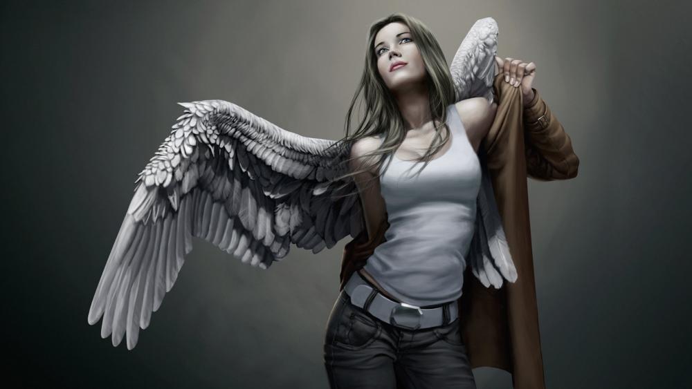 Angel in Modern Attire Expanding Her Wings wallpaper