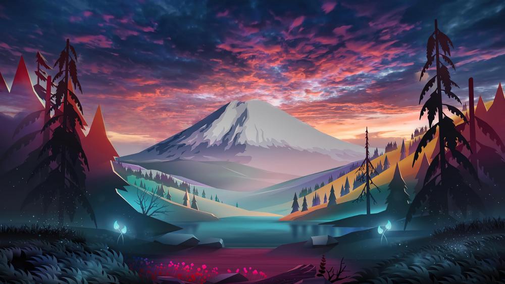 Mystical Mountain Sunset Delight wallpaper