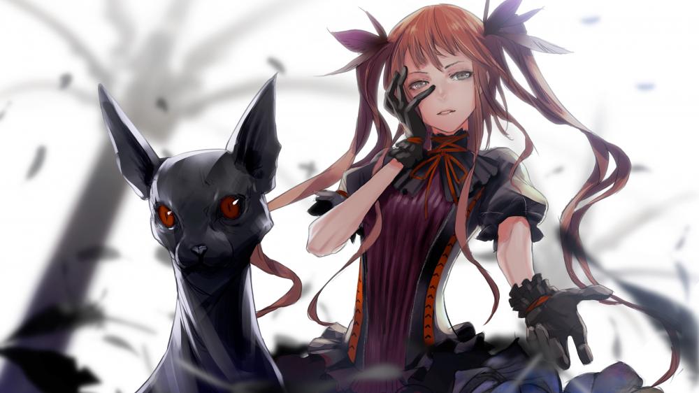 Mystical Anime Girl with Shadowy Companion wallpaper