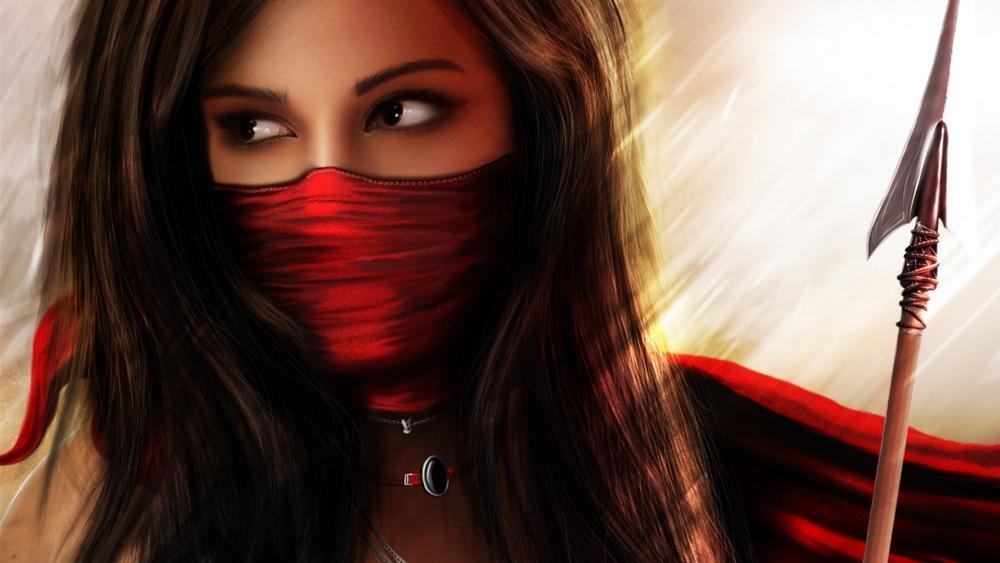 Mysterious Warrior Maiden in Red wallpaper