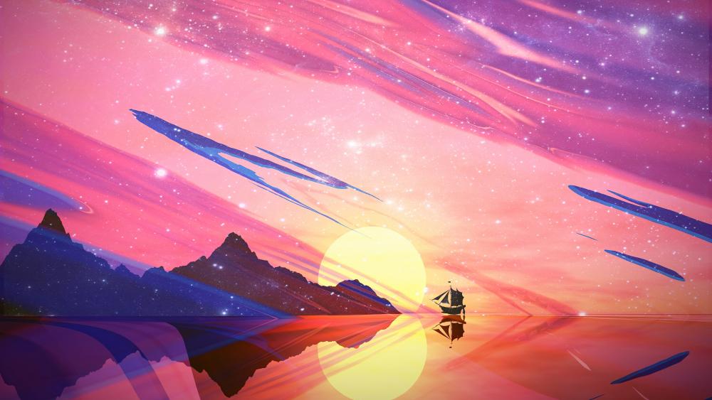 Sailing into a Cosmic Sunset wallpaper
