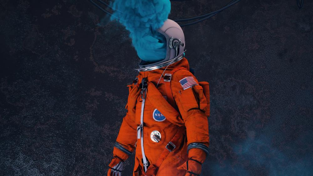 Astronaut Enshrouded in Mystic Blue Smoke wallpaper
