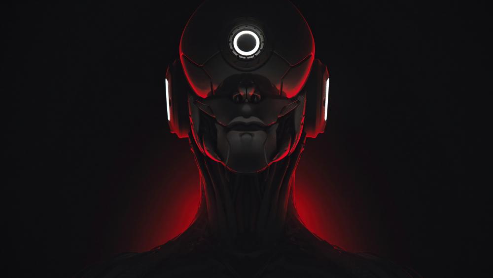 Cybernetic Entity Emerges from Darkness wallpaper
