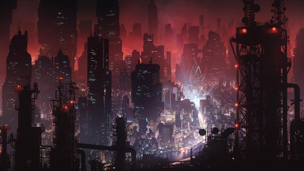 Cyberpunk Metropolis at Twilight wallpaper