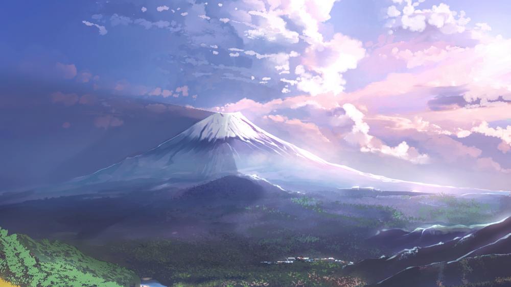 Majestic Fuji in Anime Panorama wallpaper