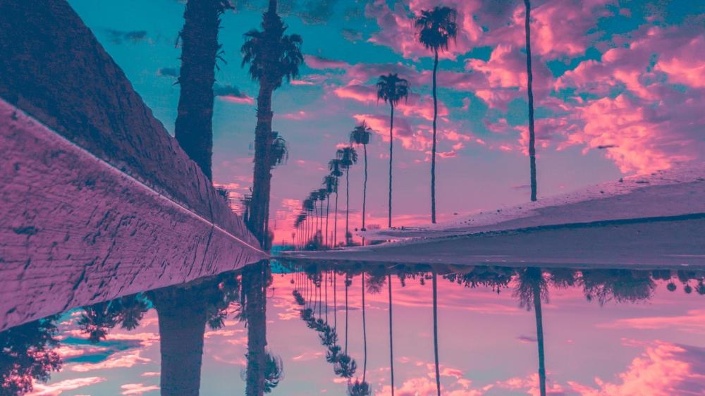 Palm Silhouettes under a Pink Retro Sky wallpaper