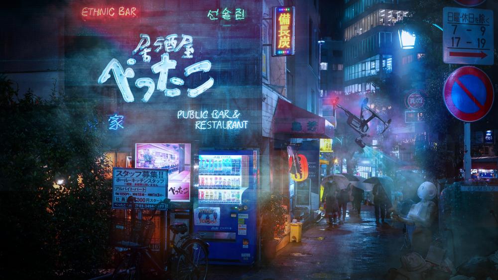 Neon Glow of a Futuristic Tokyo wallpaper