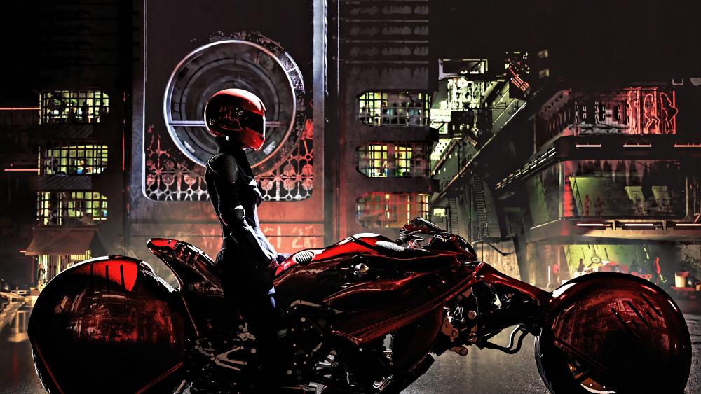 Neon Rider in a Cyberpunk Metropolis wallpaper