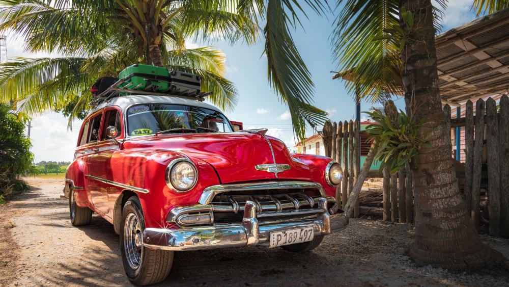 Vintage car on beach wallpaper