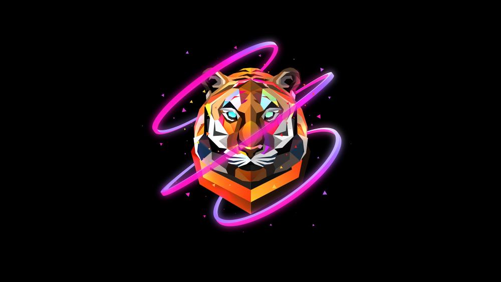 Neon Tiger Emblem in Low Poly Art wallpaper