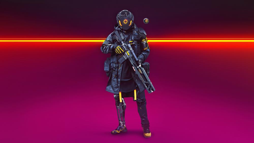 Futuristic Cybernetic Soldier on Patrol wallpaper