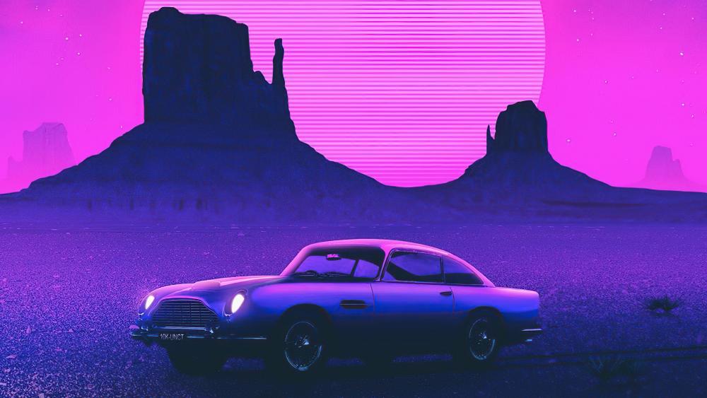 Retrowave car at West and East Mitten Buttes wallpaper
