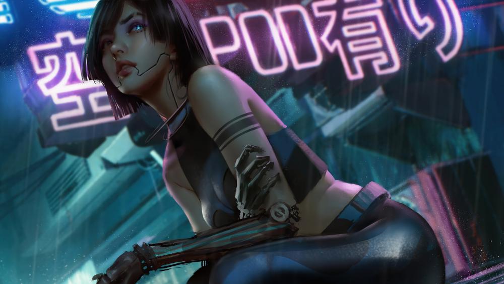 Cyberpunk Muse in Neon Dreams wallpaper