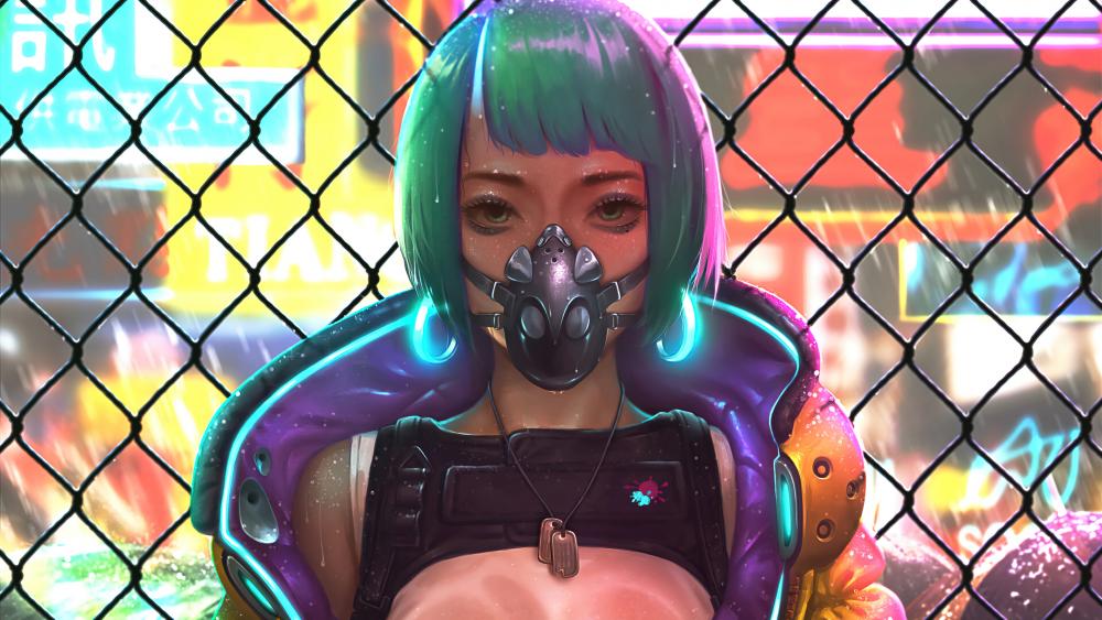 Cyberpunk Maiden in Neon Dreams wallpaper
