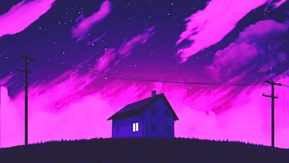 Solitary Home Under a Purple Sky wallpaper