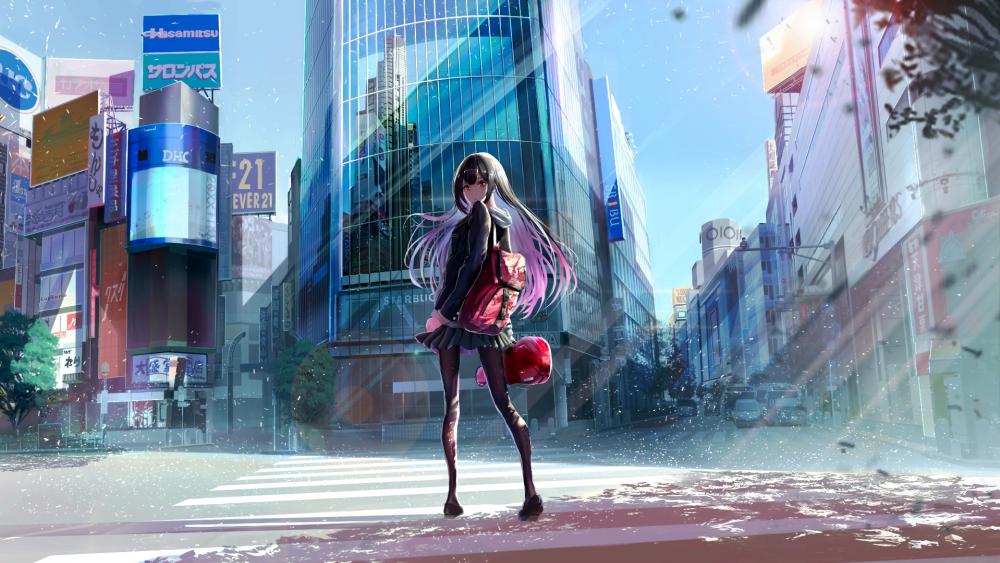 Urban Anime Elegance in Sunlight wallpaper