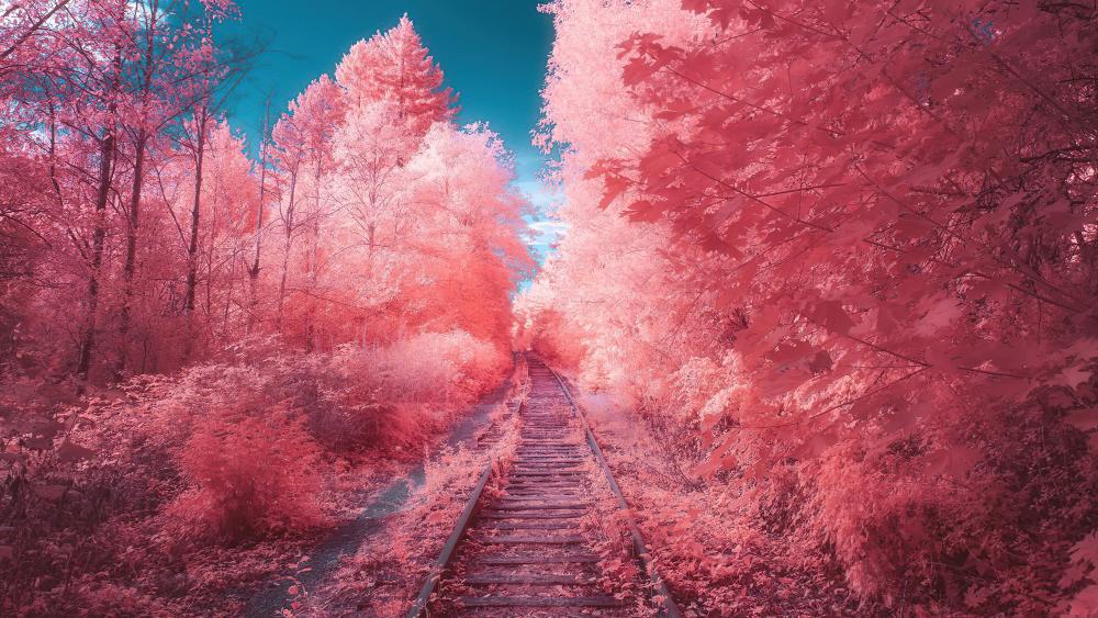 Enchanted Pink Forest Railway wallpaper