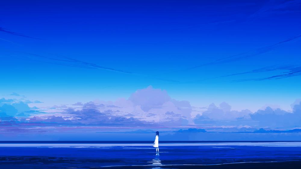 Solitude by the Sea Anime Scenery wallpaper