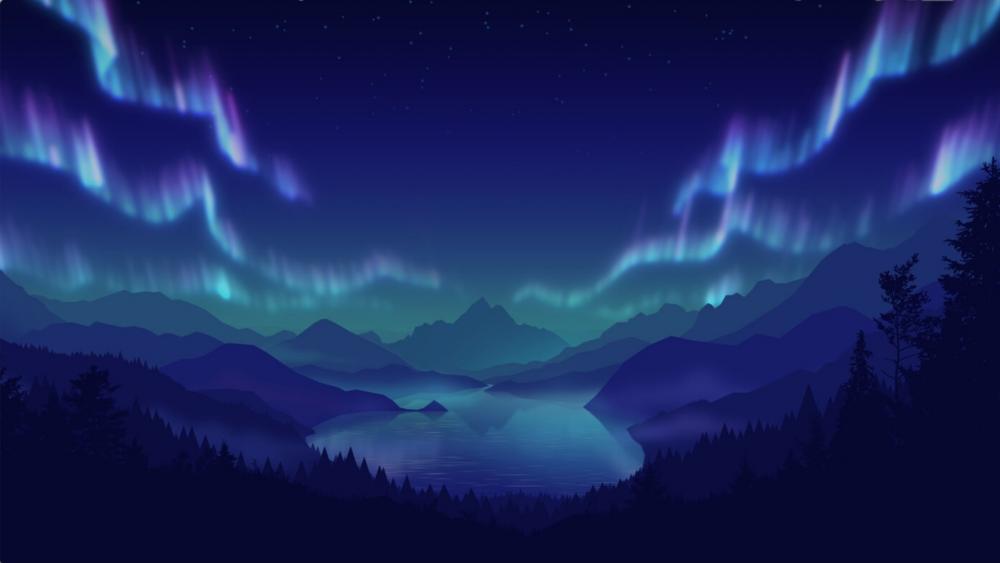 Enchanted Night Under Aurora Skies wallpaper