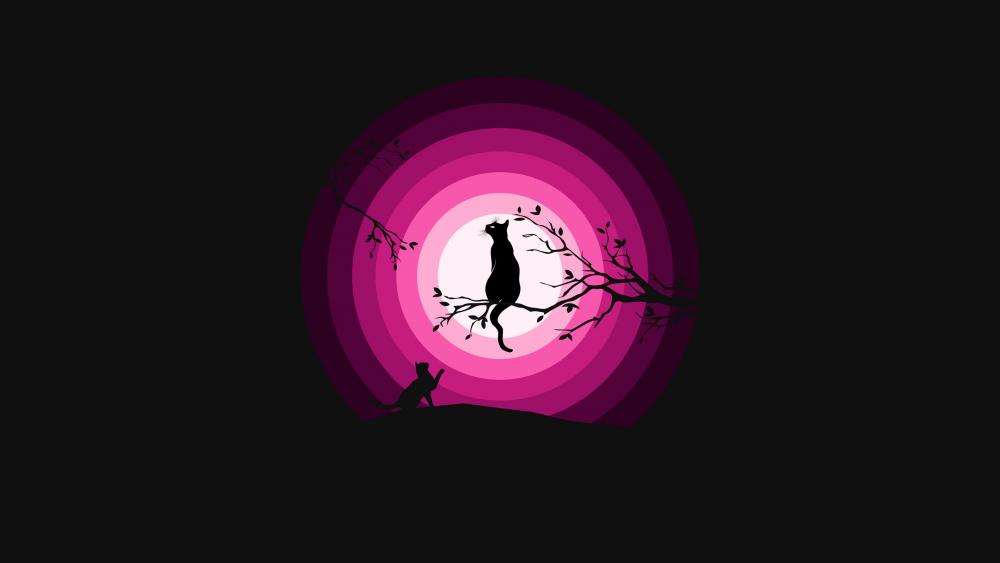 Whimsical Cat Silhouette in Moonlight wallpaper