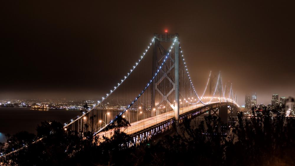 San Francisco – Oakland Bay Bridge by night wallpaper