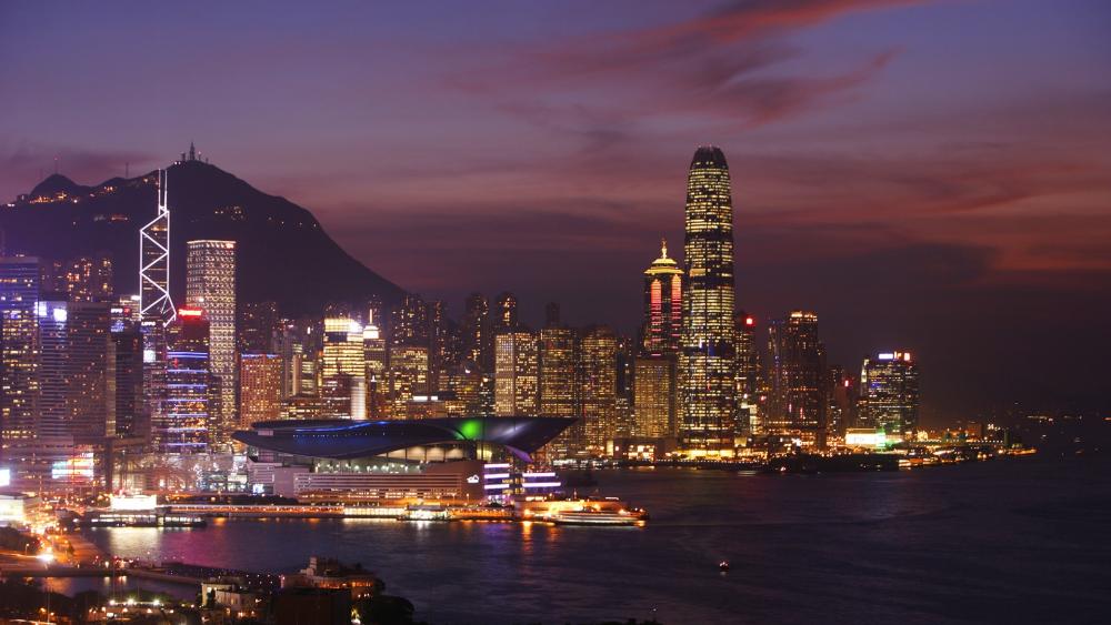 Victoria Harbour by night wallpaper
