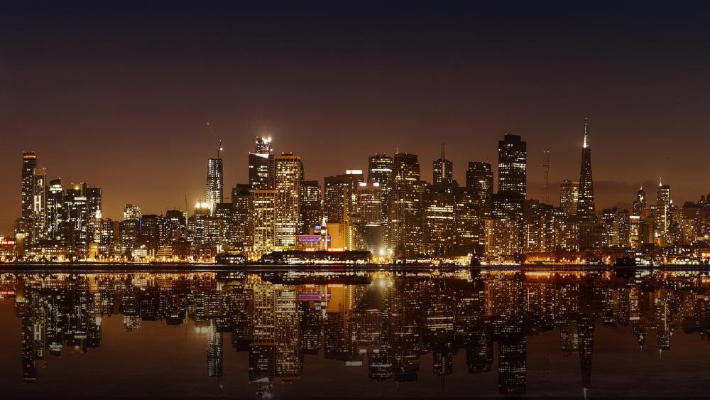 Night view of Skyscrapers in San Francisco wallpaper