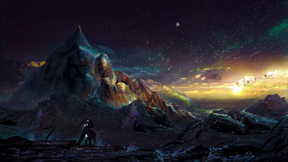 Mystical Mountain under Starlit Skies wallpaper