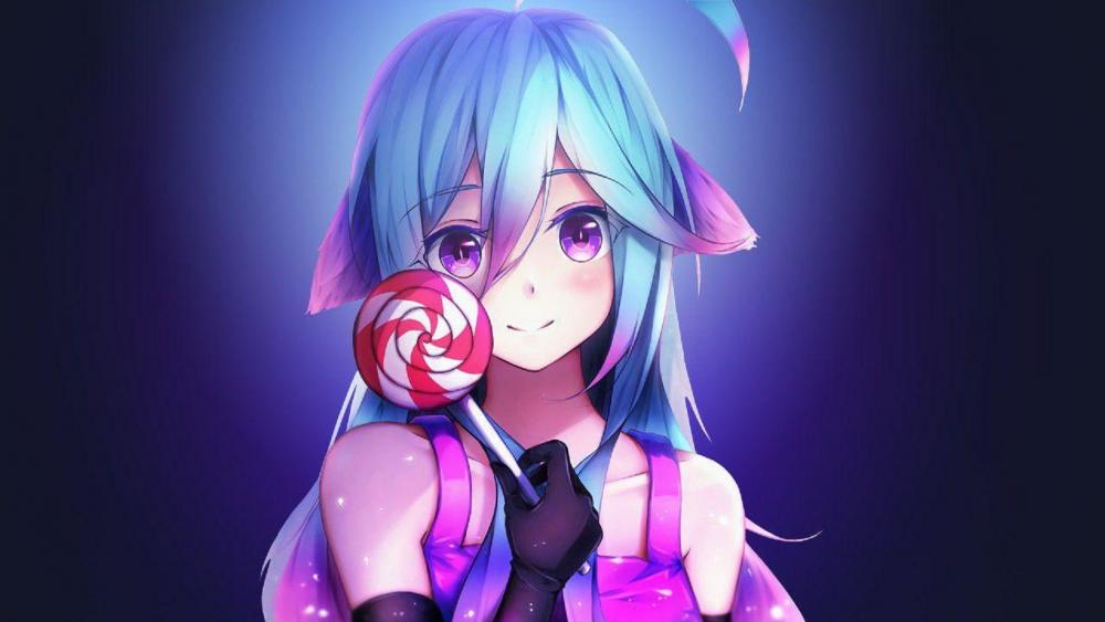 Kawaii Anime Girl with Lollipop wallpaper