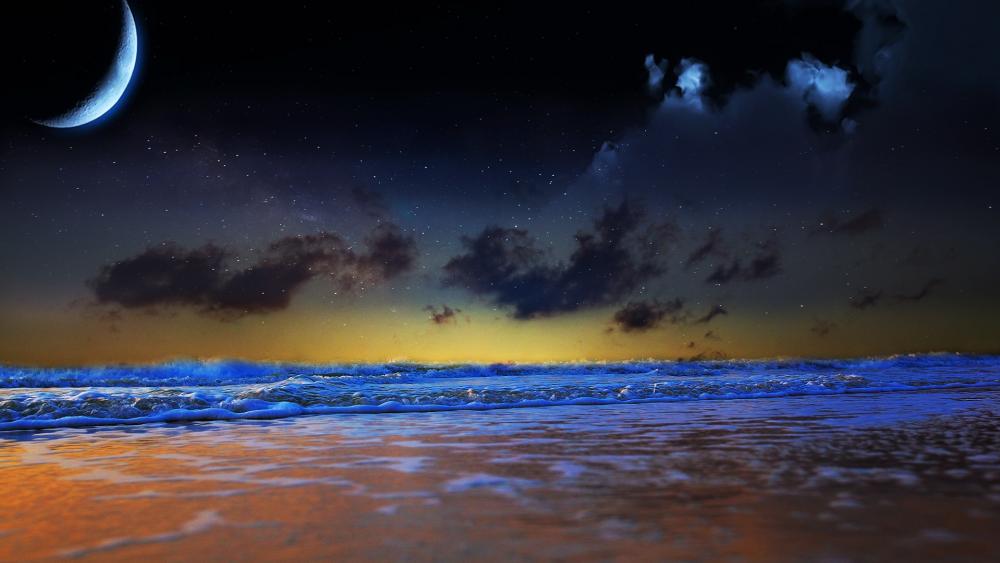 Starry night sky from the beach wallpaper