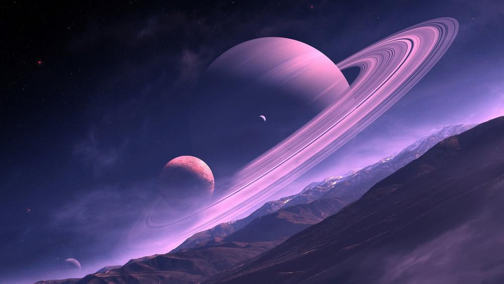 Majestic Ringed Planet in a Starry Expanse wallpaper