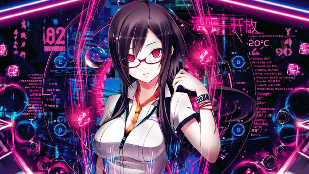 Cyberpunk Anime Girl with Red Eyes wallpaper