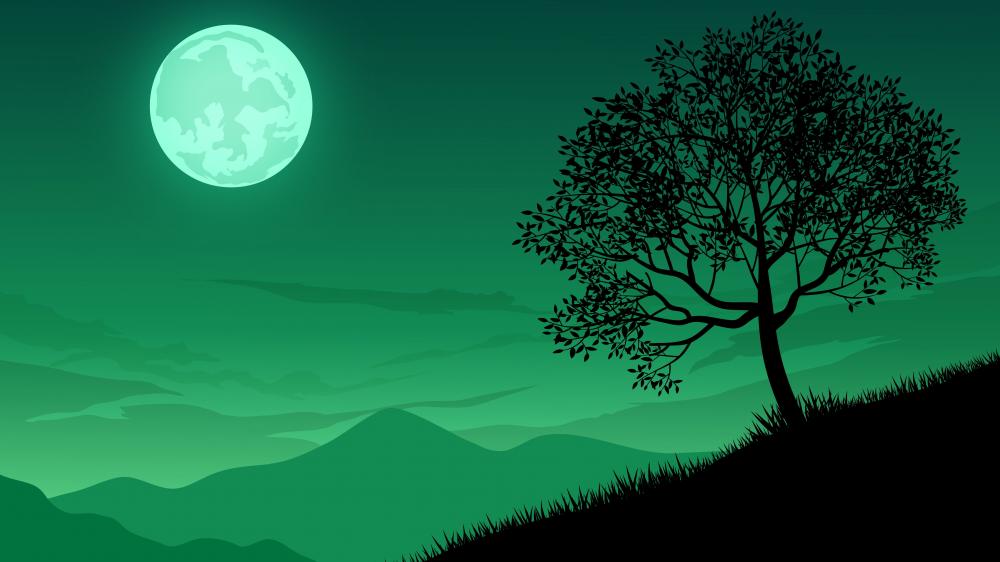 Moonlit Solitude in Emerald Hues wallpaper