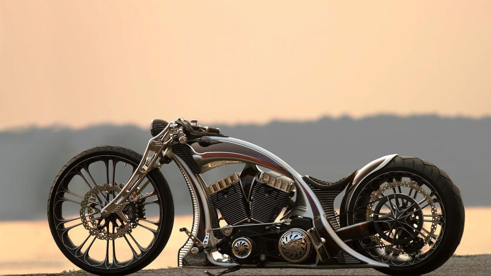 Sleek Chopper Against Serene Sunset wallpaper