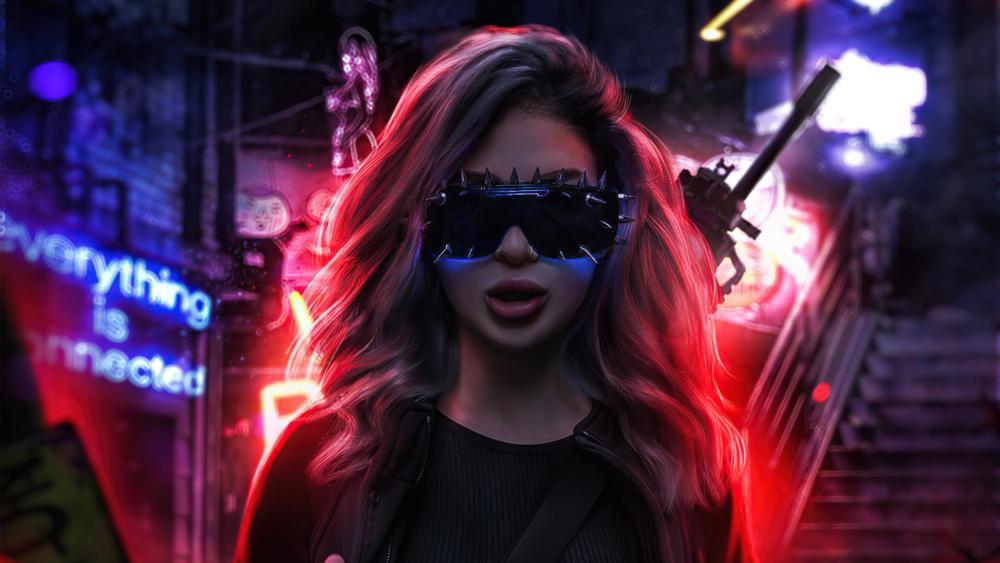 Cyberpunk Visionary in Neon-Lit City wallpaper