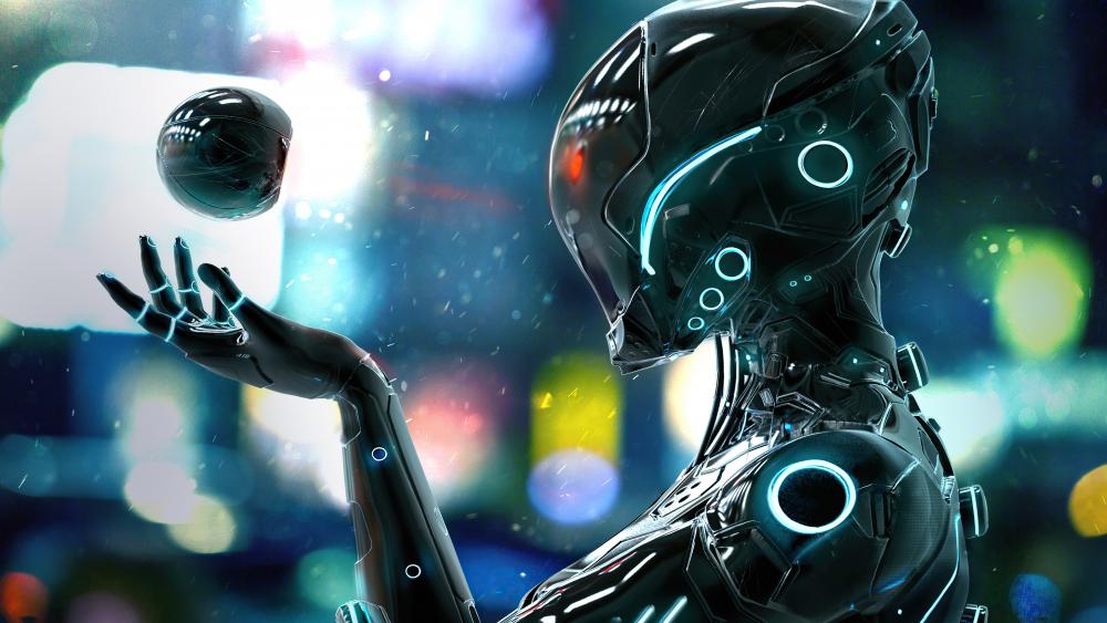 Cybernetic Entity Contemplating Existence wallpaper