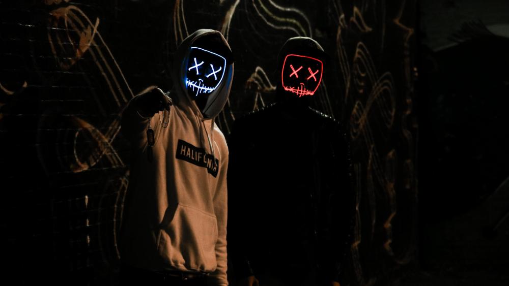 Mysterious Friends in Neon Masks wallpaper