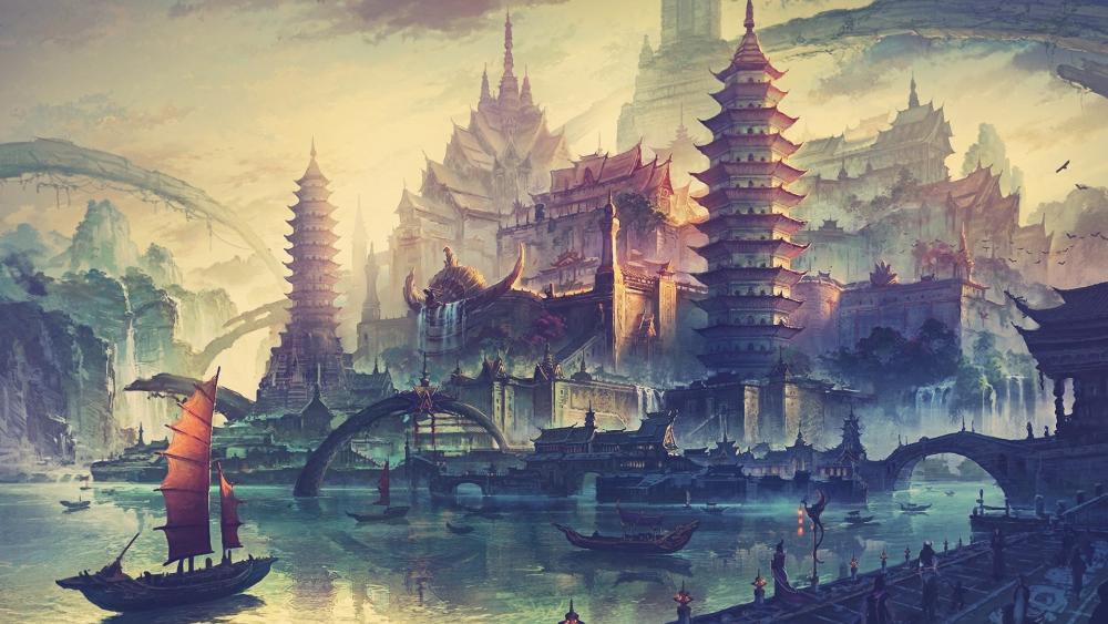Lost world oriental art wallpaper