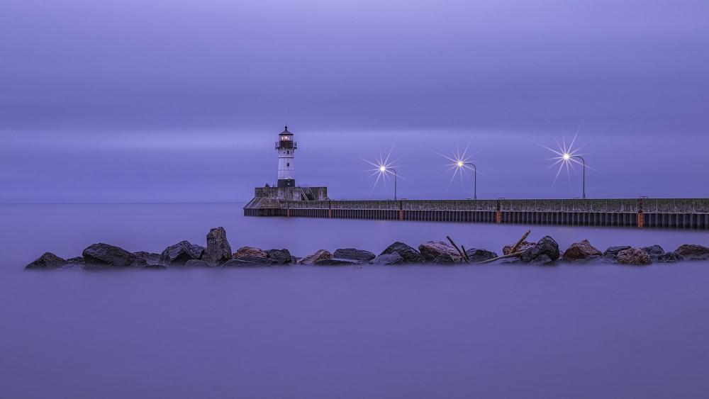 Serene Lighthouse at Twilight wallpaper