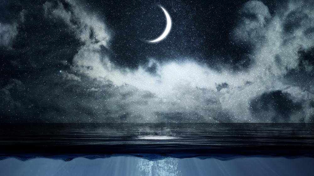 Mystical Midnight Moon Over Tranquil Waters wallpaper