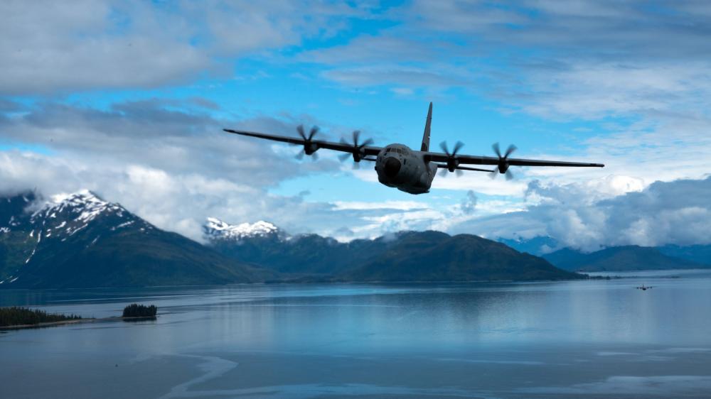 C-130 over the lake wallpaper
