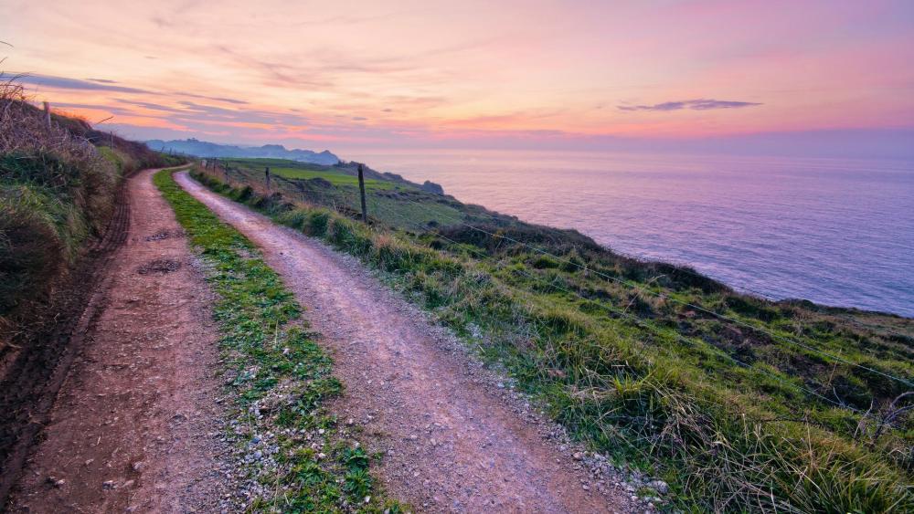 Serene Coastal Pathway at Dusk wallpaper