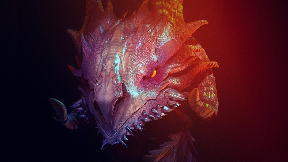 Majestic Dragon's Gaze in the Shadows wallpaper