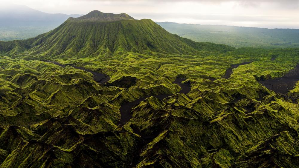 Majestic Green Volcano Landscape wallpaper