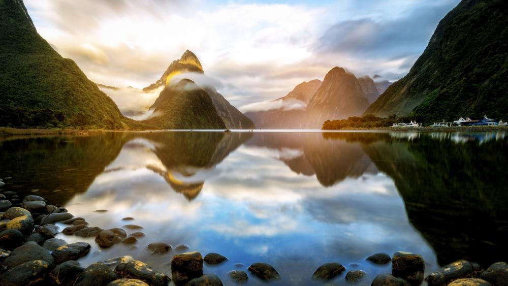 Serene Mountain Reflection at Dusk wallpaper