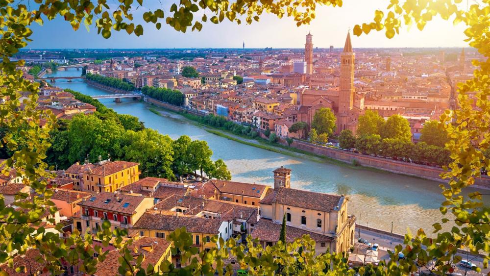 Stunning Aerial View of Verona's River and Architecture wallpaper