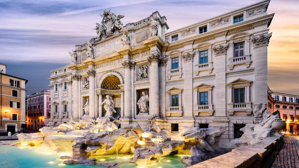 Trevi Fountain at Dusk in Rome's Enchantment wallpaper