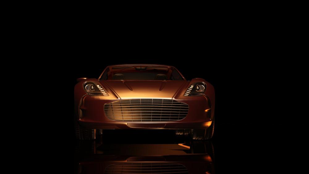 Sleek Golden Car in Spotlight wallpaper
