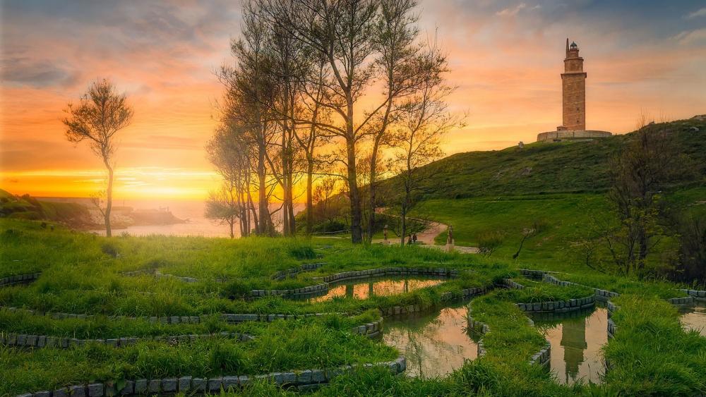 Serene Sunset Over Coastal Landscape wallpaper