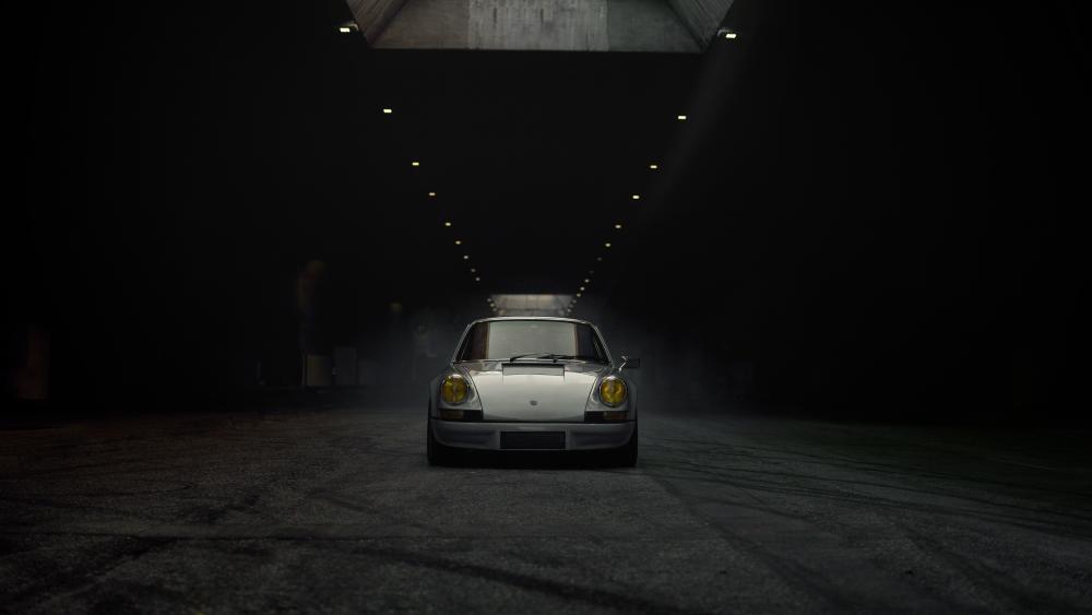 Classic Car in a Dark Tunnel Scene wallpaper